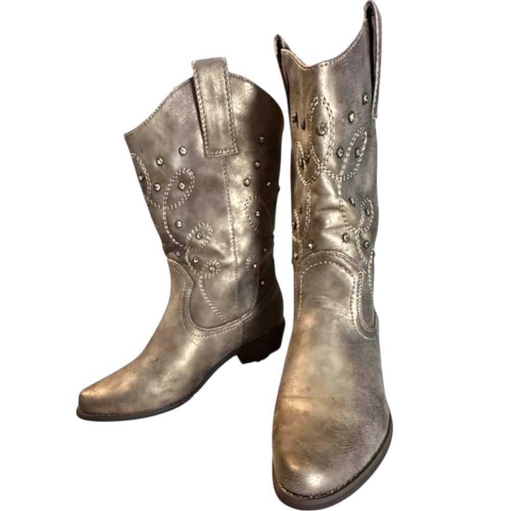 Pierre Dumas pointed toe embellished gold cowgirl boots faux leather Women’s 7